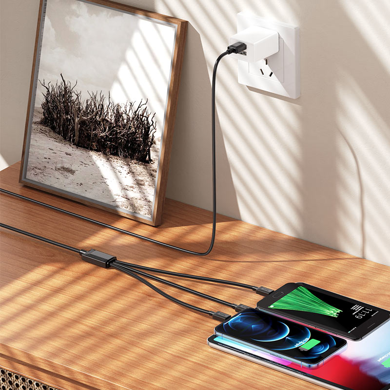 USB-A - Lightning / microUSB / USB-C HOCO X74 3in1 töltőkábel, 18W, 1m, Fekete