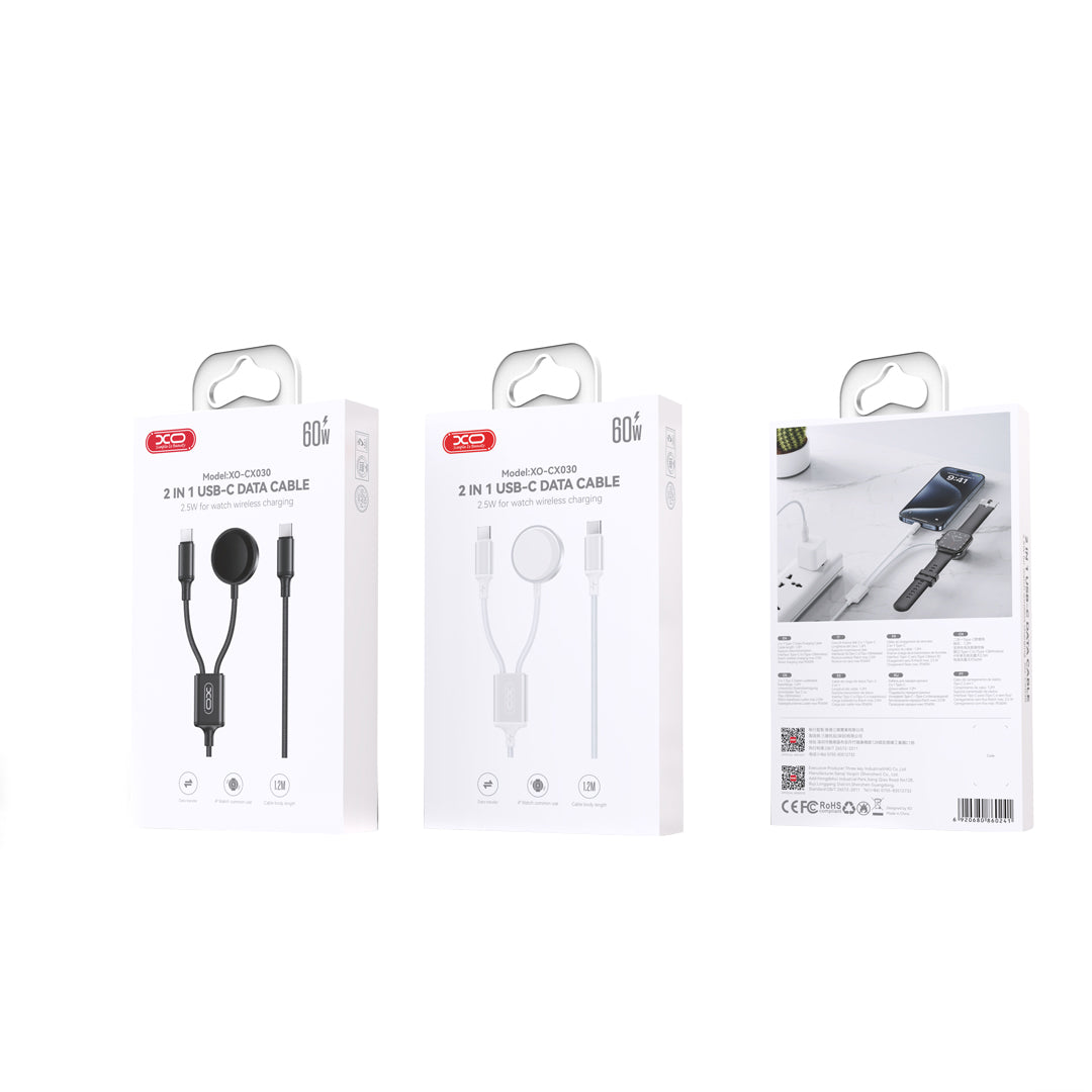 Vezeték nélküli töltő XO Design CX030 Apple Watch Series-hez, USB-C, Fekete