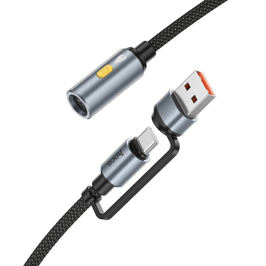HOCO UA38B Elektromos Öngyújtó, USB-C / USB-A, 0,3m, Fekete