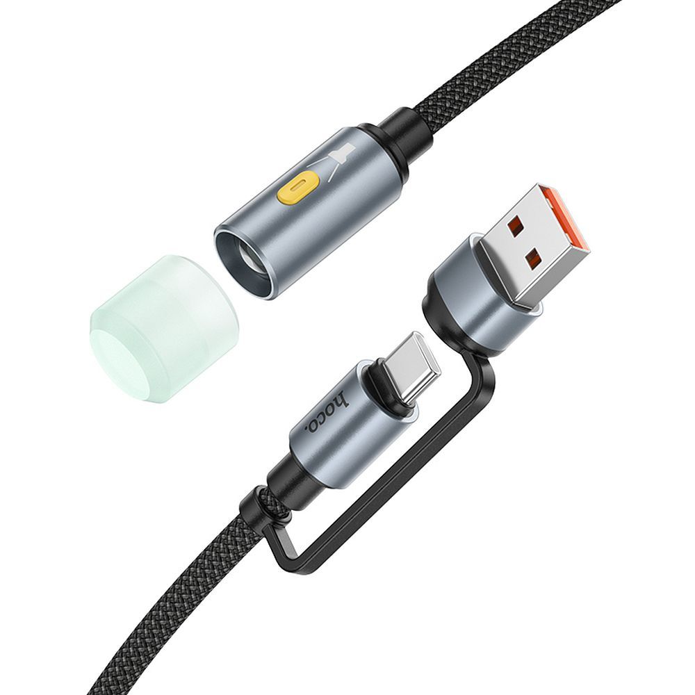 HOCO UA38C Led kábel, USB-C / USB-A, 0,3m, Fekete