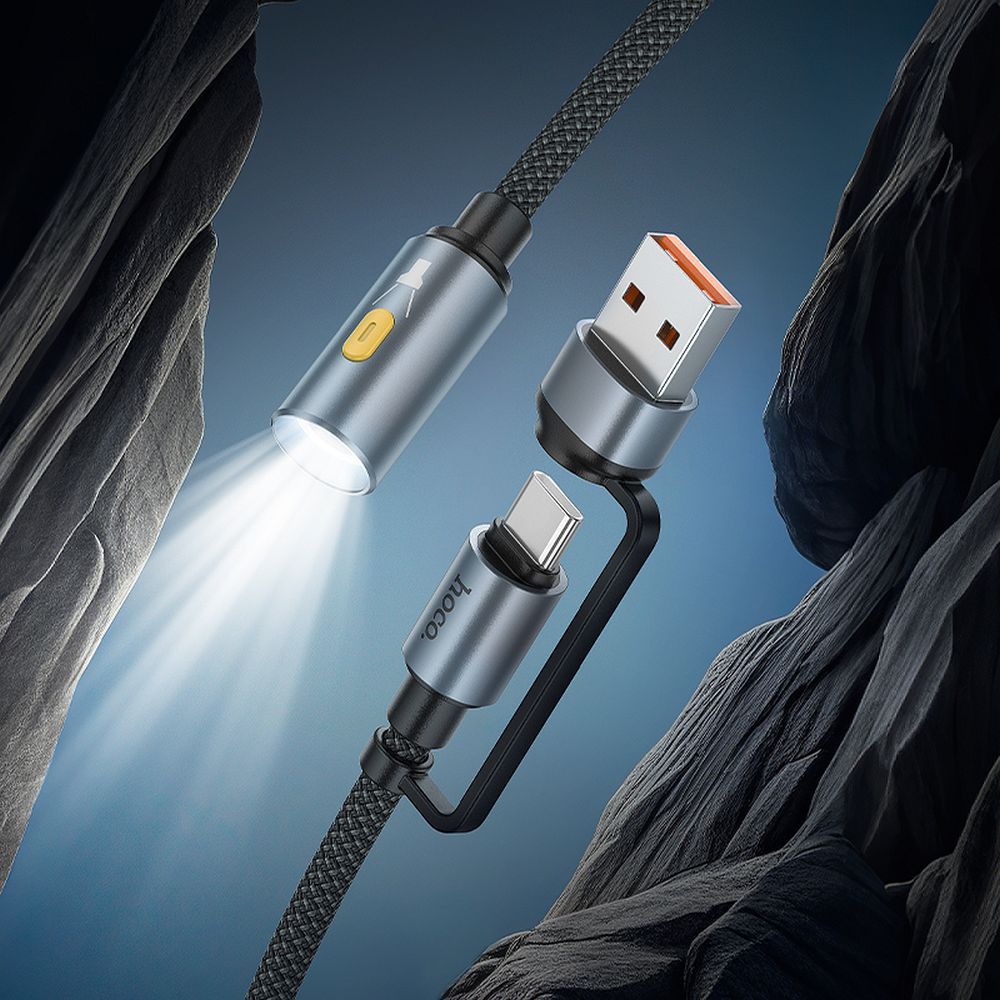 HOCO UA38C Led kábel, USB-C / USB-A, 0,3m, Fekete