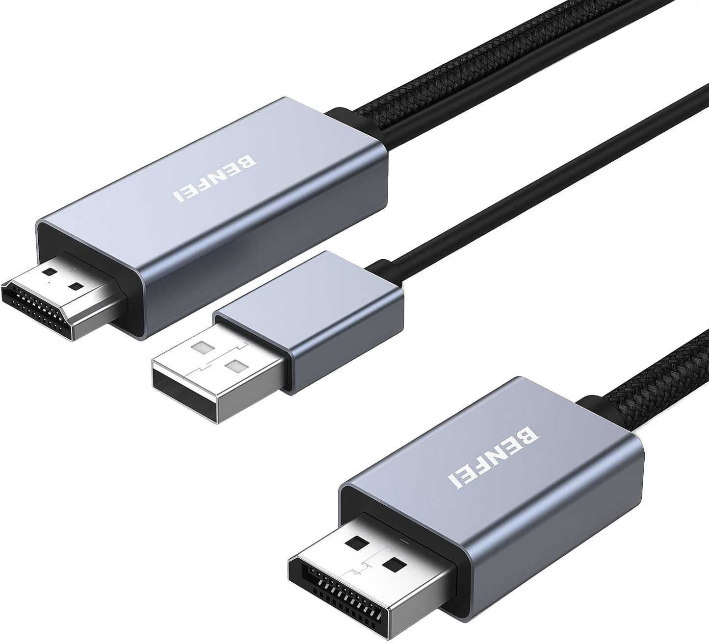 Benfei Videókábel, HDMI / USB-A - DisplayPort, 4K, 1,8m, Szürke