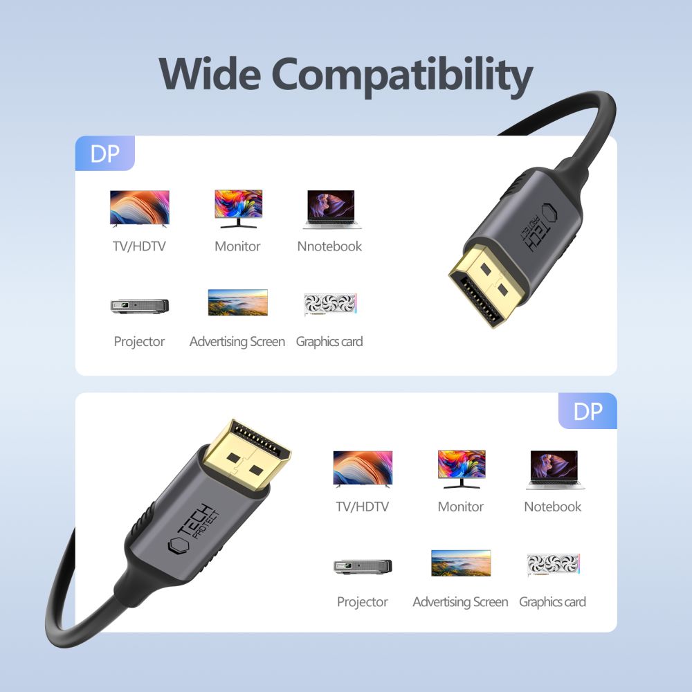 Tech-Protect Ultraboost videokábel, DisplayPort - DisplayPort, 4K, 2m, Fekete
