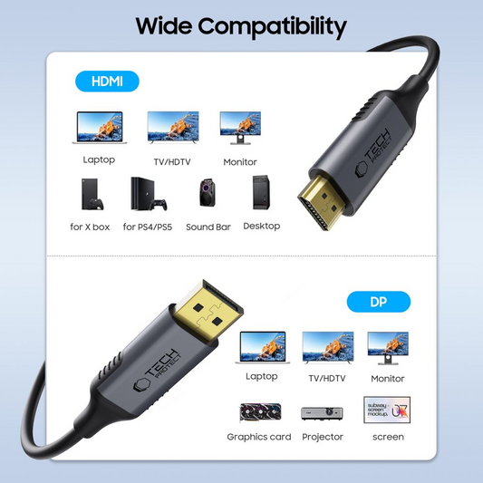Tech-Protect Ultraboost videókábel, DisplayPort - HDMI, 4K, 2m, Fekete
