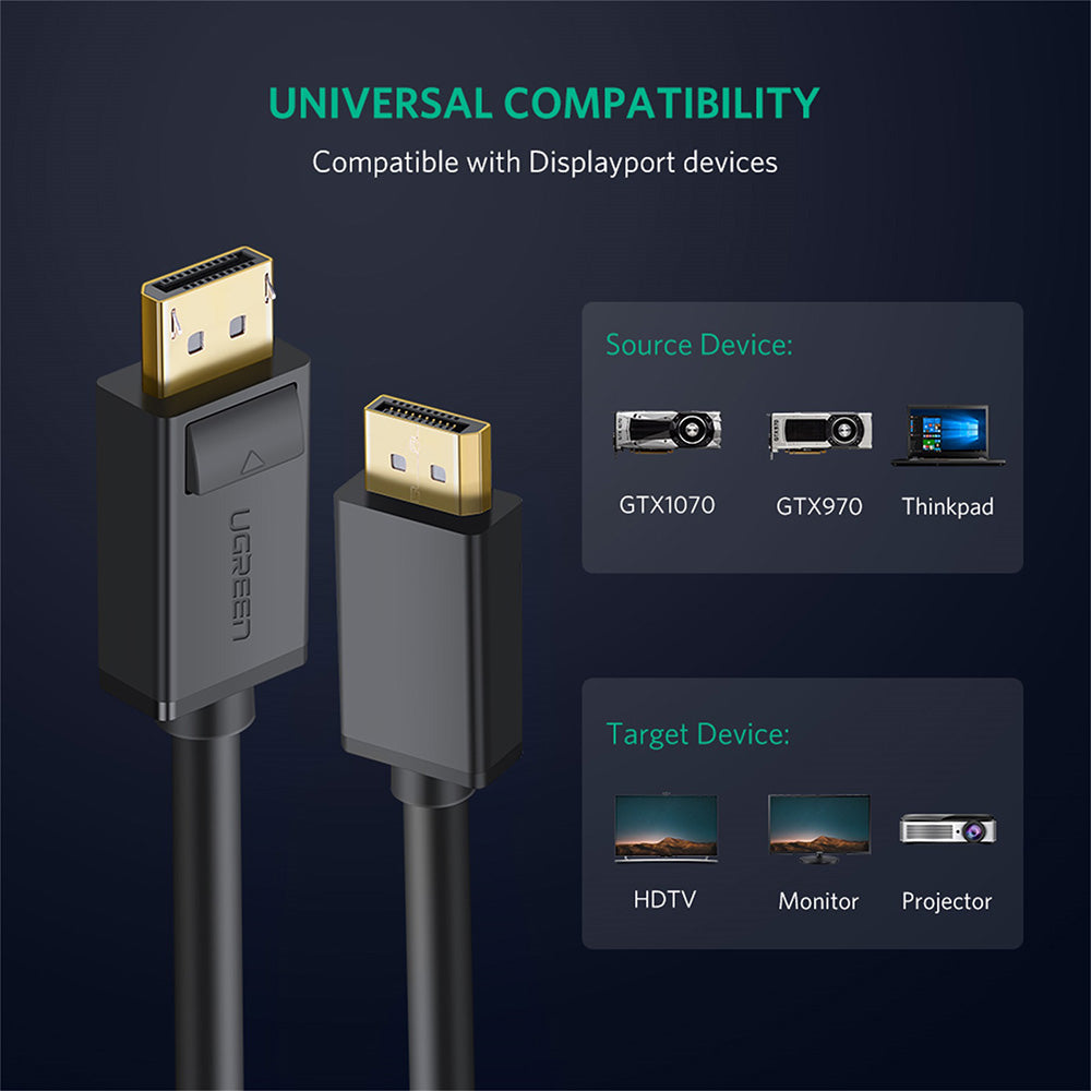 UGREEN DP102 videókábel, DisplayPort - DisplayPort, 4K, 2m, Fekete
