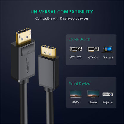 UGREEN DP102 videókábel, DisplayPort - DisplayPort, 4K, 2m, Fekete
