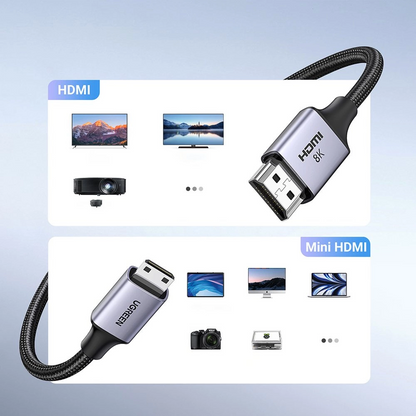 UGREEN HD163 videokábel, miniHDMI - HDMI, 8K, 2m, Szürke