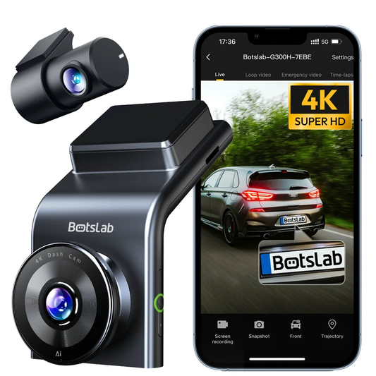 Botslab G300H Plus elülső-hátsó autós kamera, 4K, Wi-Fi, GPS, 2,4 hüvelykes kijelző