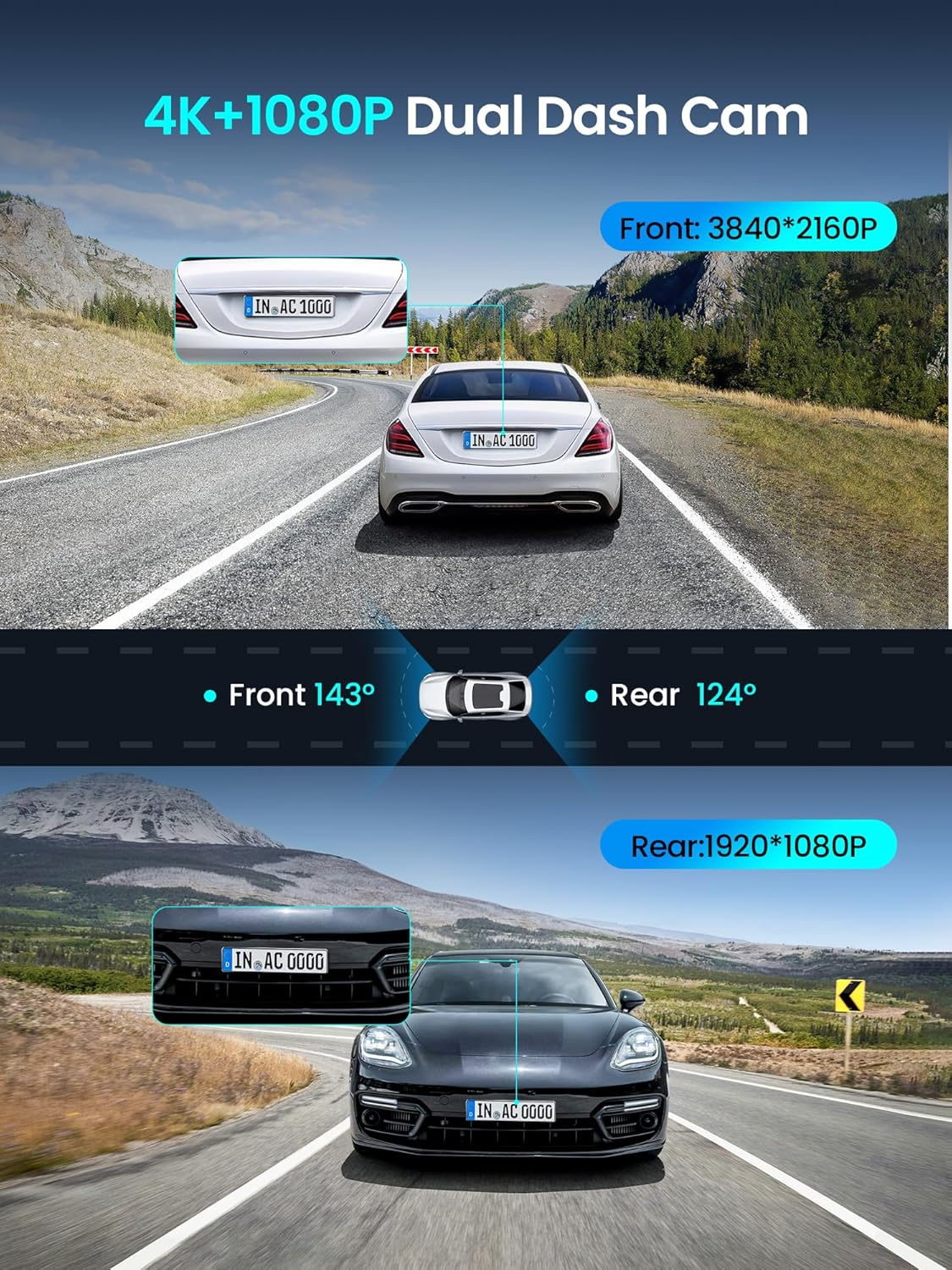 DDPAI Z50 Pro Dual Első és Hátsó Autós Kamera, 4K, Wi-Fi, GPS, 3 hüvelykes kijelző