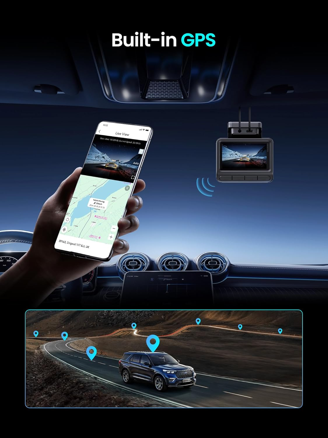 DDPAI Z50 Pro Dual Első és Hátsó Autós Kamera, 4K, Wi-Fi, GPS, 3 hüvelykes kijelző