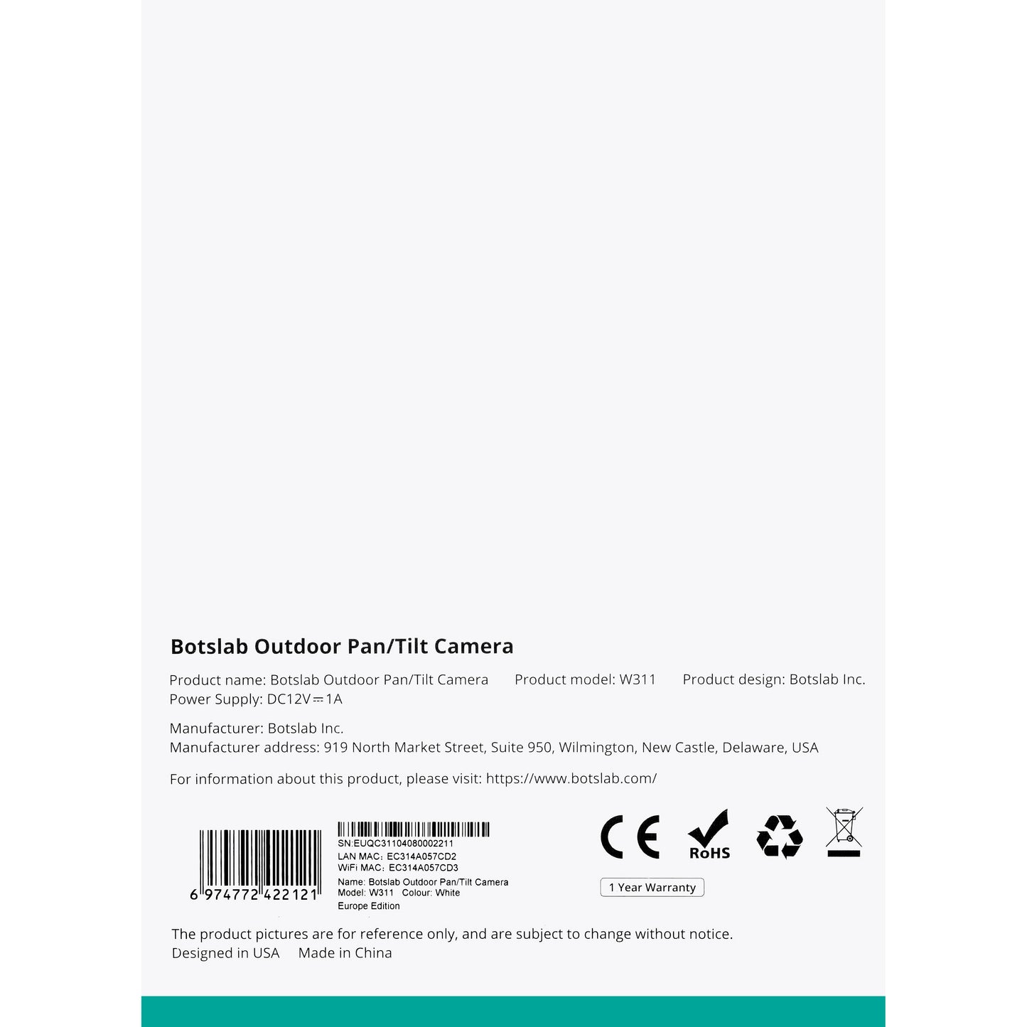 Botslab W311 megfigyelő kamera, Wi-Fi, 2K, IP66, kültéri kamera 