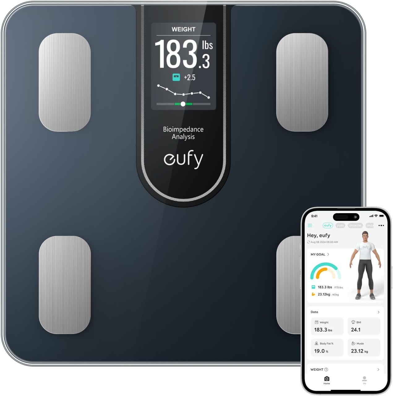 Digitális mérleg Eufy Smart Scale C20, Fekete T9130011