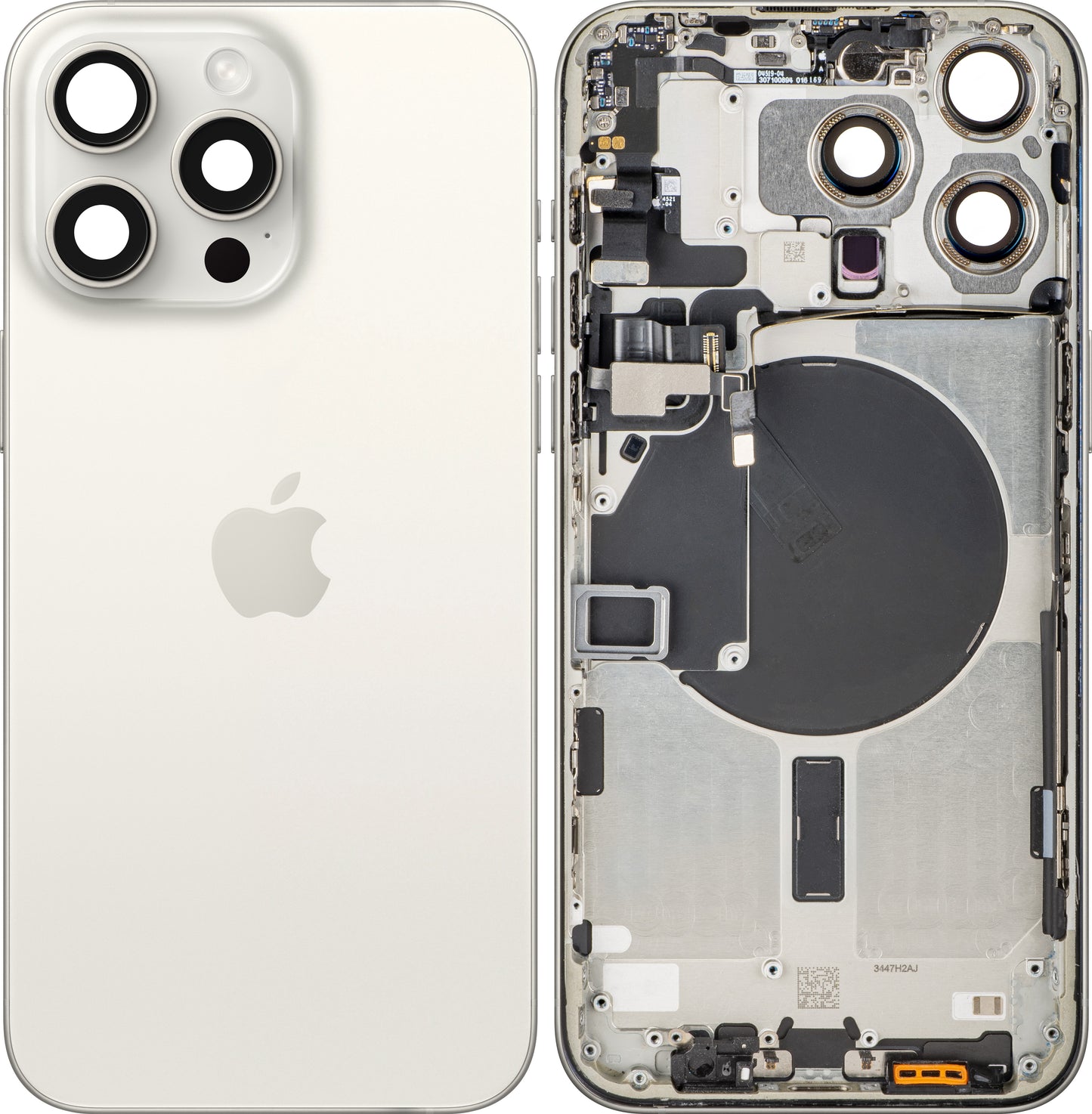 Apple iPhone 15 Pro Max akkumulátor fedél, középházzal, fehér (White Titanium), csere