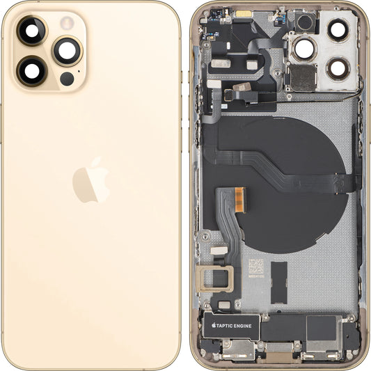Apple iPhone 12 Pro akkumulátor fedél, középházzal, teljes alkatrészekkel, arany, Swap