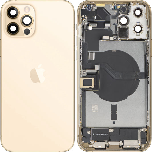 Apple iPhone 12 Pro Max akkumulátor fedél, középházzal, teljes alkatrészekkel, arany, Swap