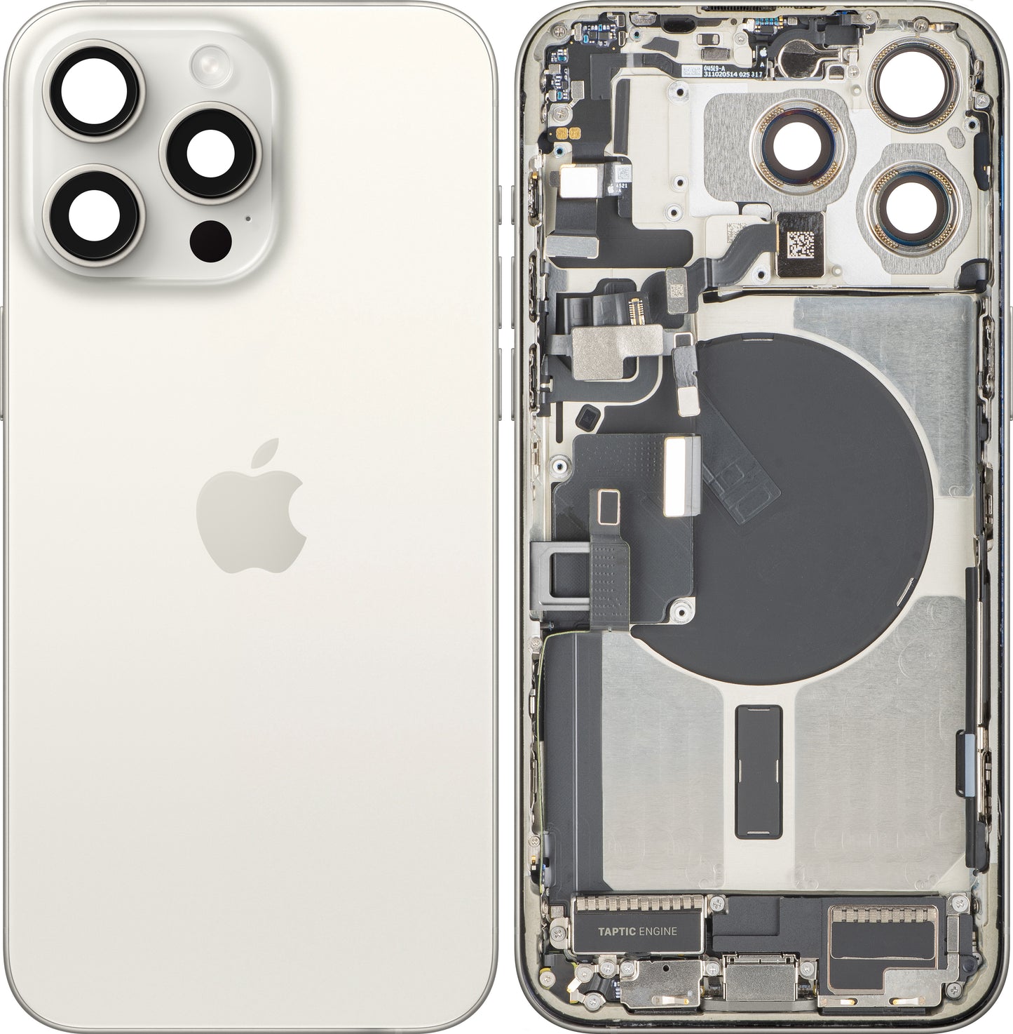 Apple iPhone 15 Pro Max akkumulátor fedél, középházzal, teljes alkatrészekkel, fehér (White Titanium), csere