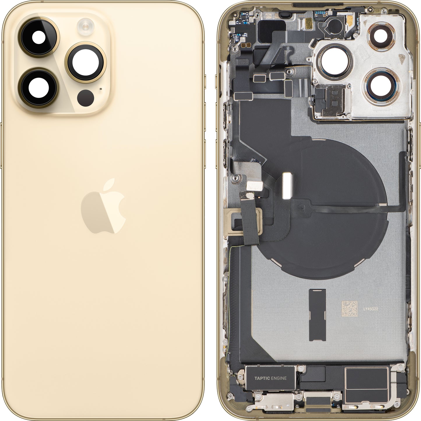 Apple iPhone 14 Pro Max akkumulátor fedél, középházzal, teljes alkatrészekkel, arany, Swap