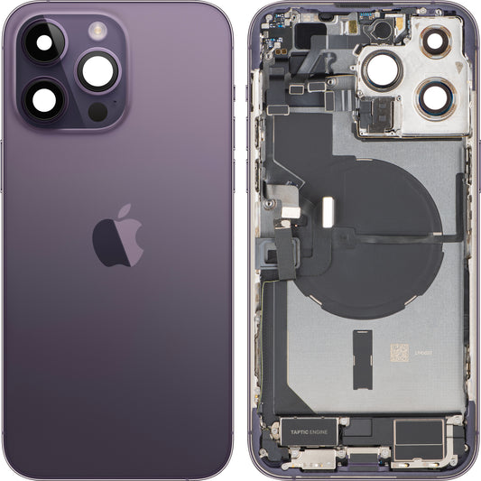 Apple iPhone 14 Pro Max akkumulátor fedél, középházzal, teljes alkatrészekkel, lila (Deep Purple), csere