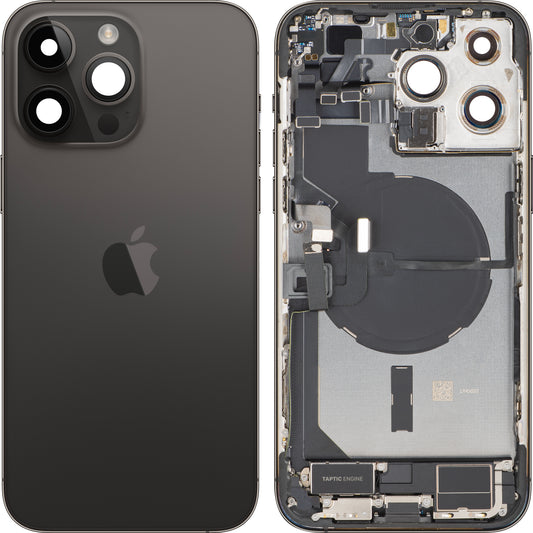 Apple iPhone 14 Pro Max akkumulátor fedél, középházzal, teljes alkatrészekkel, fekete (Space Black), Swap