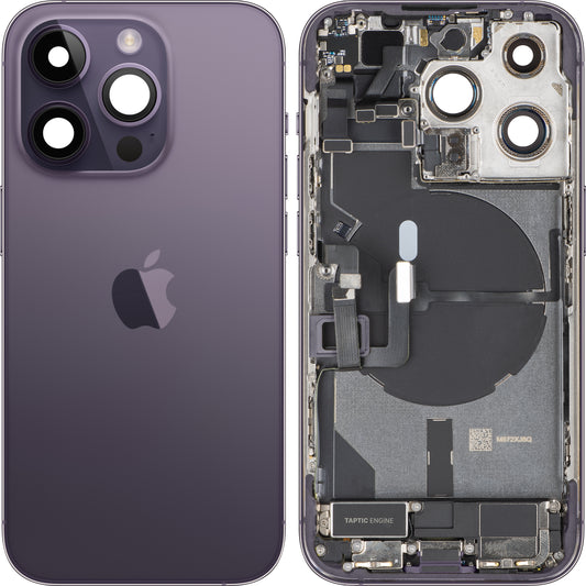 Apple iPhone 14 Pro akkumulátor fedél, középházzal, teljes alkatrészekkel, Lila (Deep Purple), Swap
