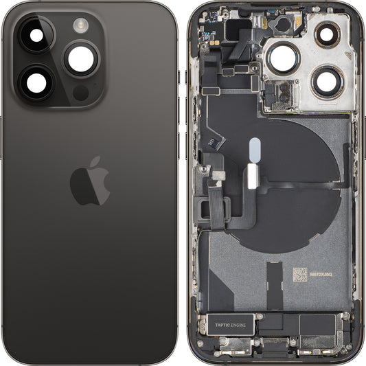 Apple iPhone 14 Pro akkumulátor fedél, középházzal, teljes alkatrészekkel, fekete (Space Black), csere