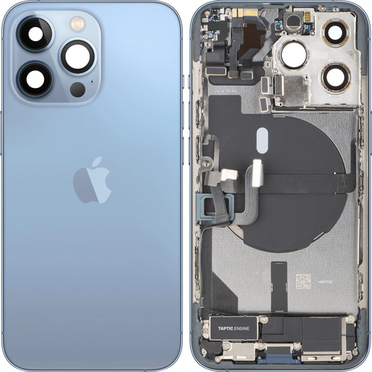 Apple iPhone 13 Pro akkumulátor fedél, középházzal, teljes alkatrészekkel, kék (Sierra Blue), csere