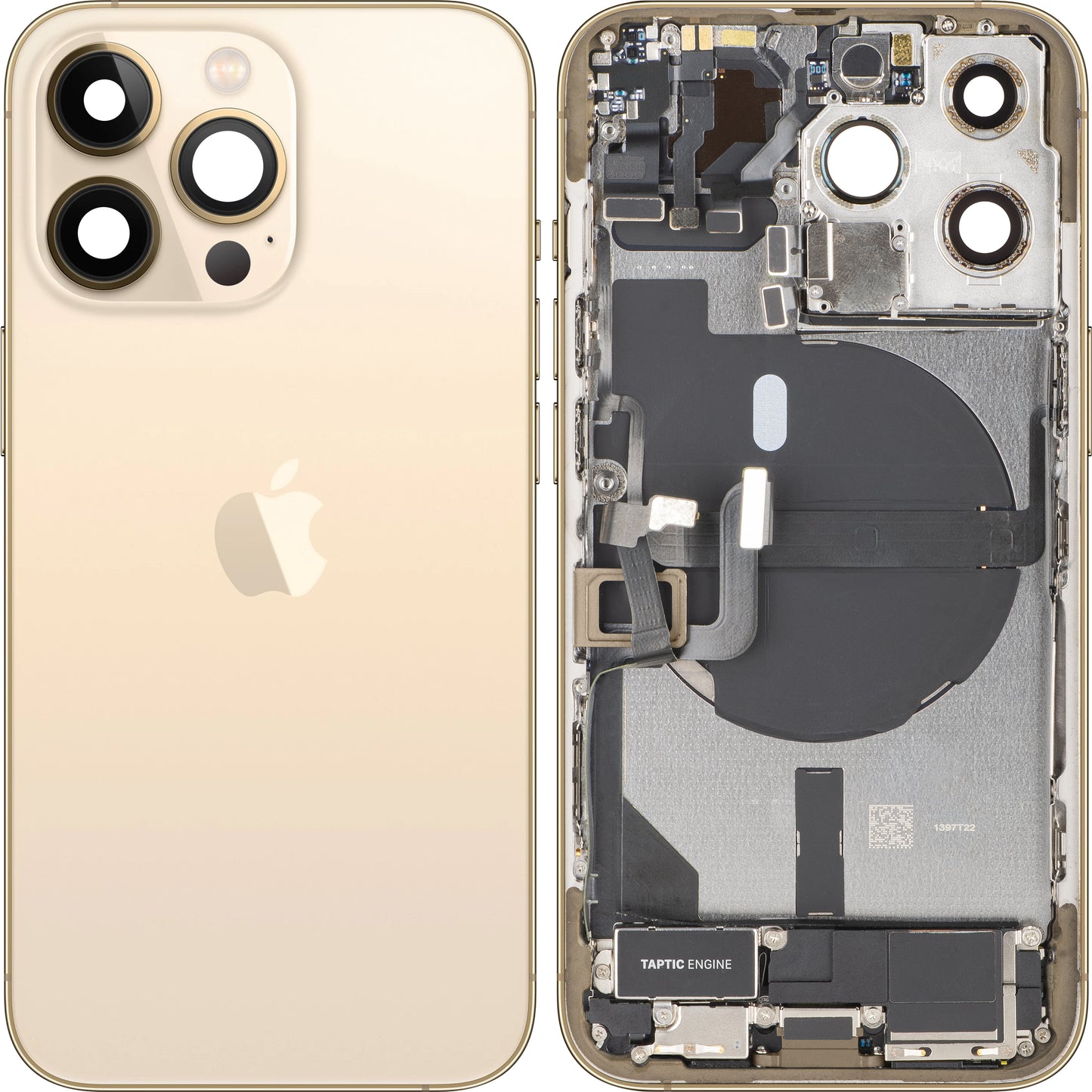 Apple iPhone 13 Pro akkufedél, középső házzal, teljes alkatrészek, arany, csere