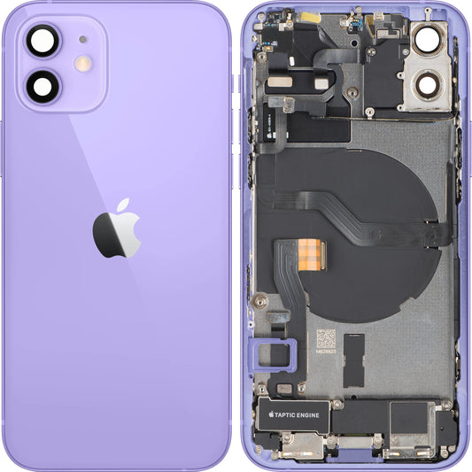 Apple iPhone 12 akkumulátor fedél, középházzal, teljes alkatrészekkel, lila, csere