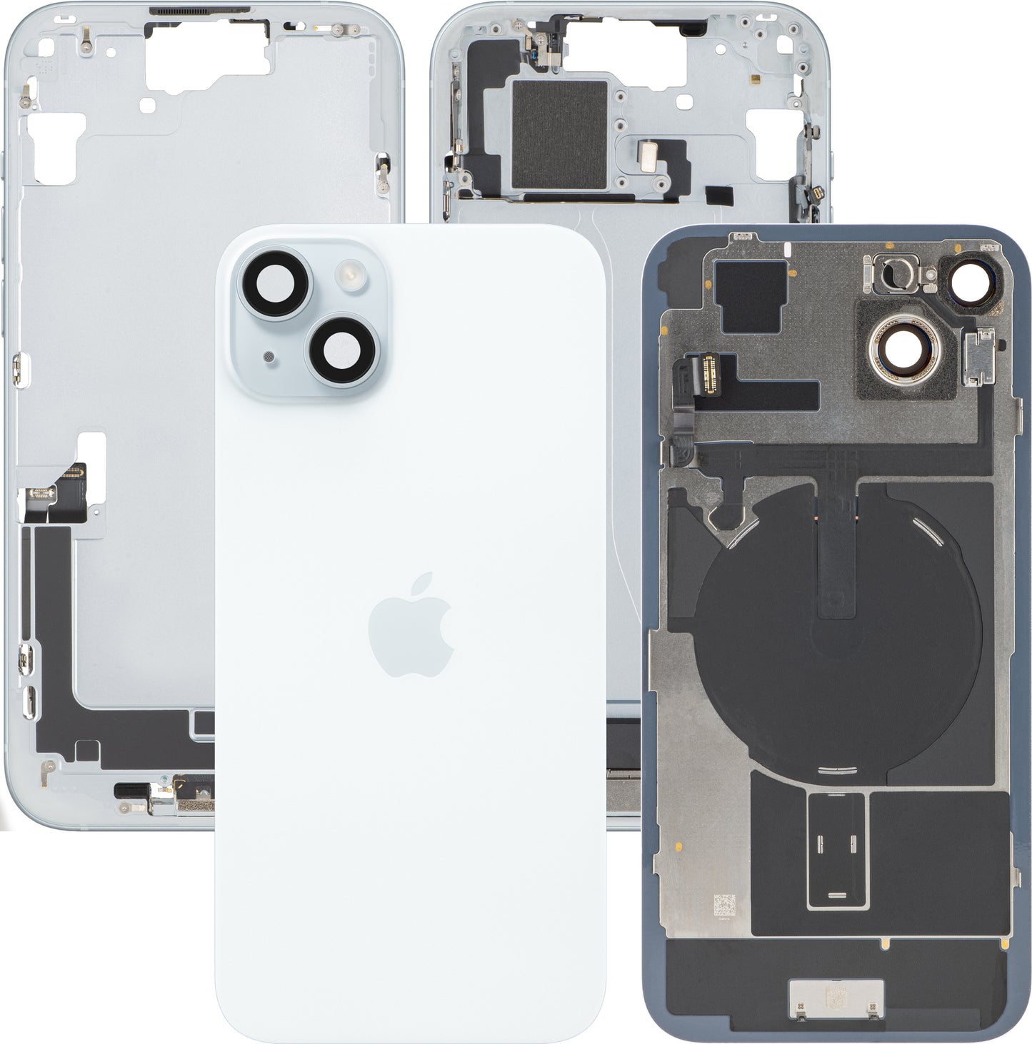Apple iPhone 15 Plus akkumulátorfedél, középházzal, teljes alkatrészekkel, kék, Swap