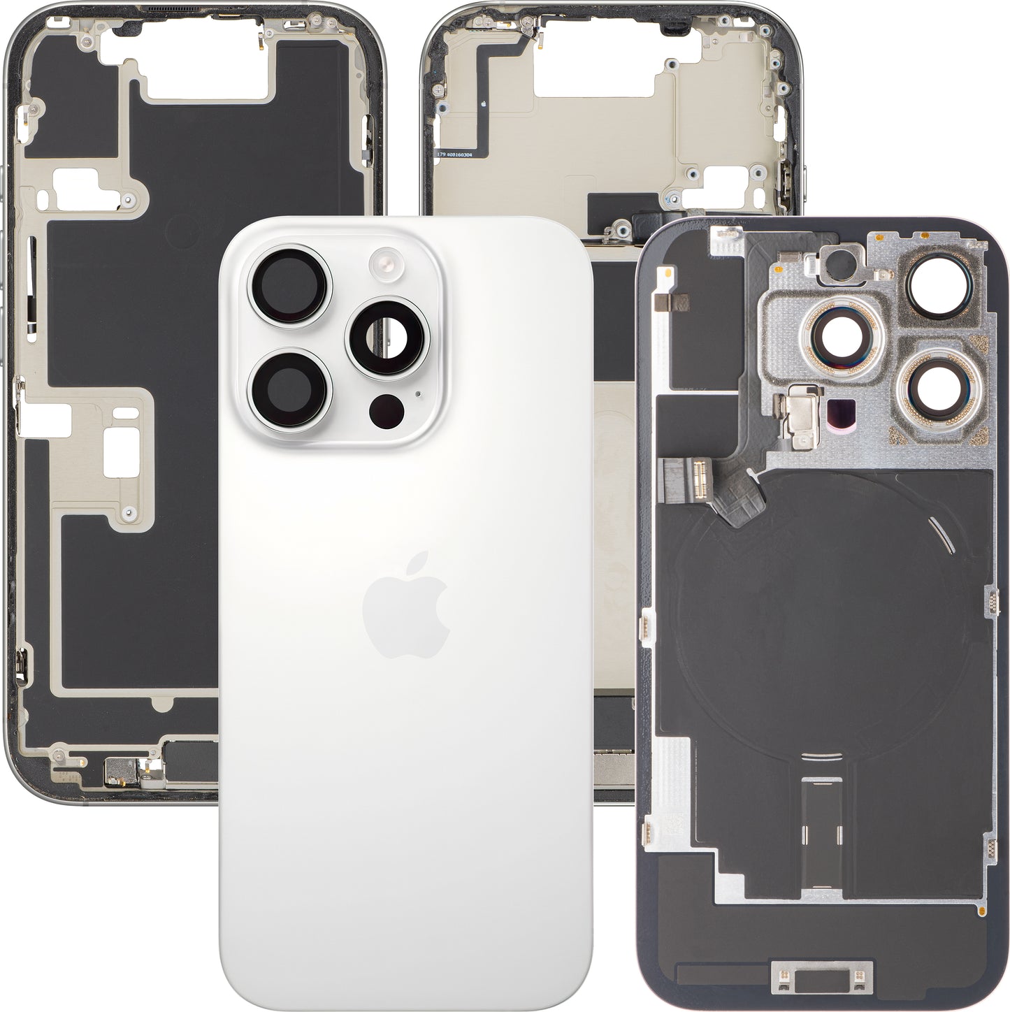 Apple iPhone 16 Pro akkumulátor fedél, középházzal, teljes alkatrészekkel, fehér (White Titanium), csere