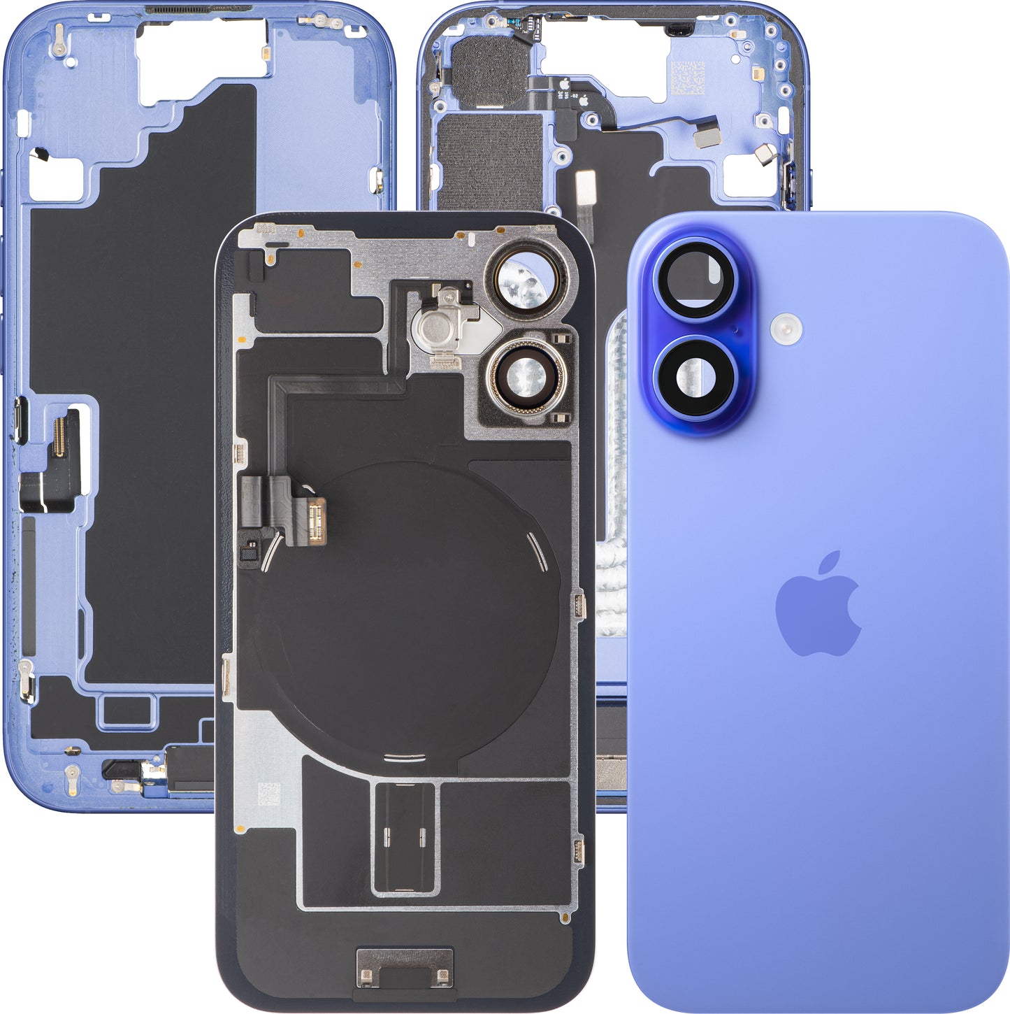 Apple iPhone 16 akkumulátor fedél, középházzal, teljes alkatrészekkel, kék (ultramarin), csere