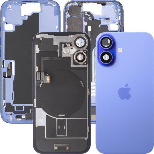 Apple iPhone 16 akkumulátor fedél, középházzal, teljes alkatrészekkel, kék (ultramarin), csere