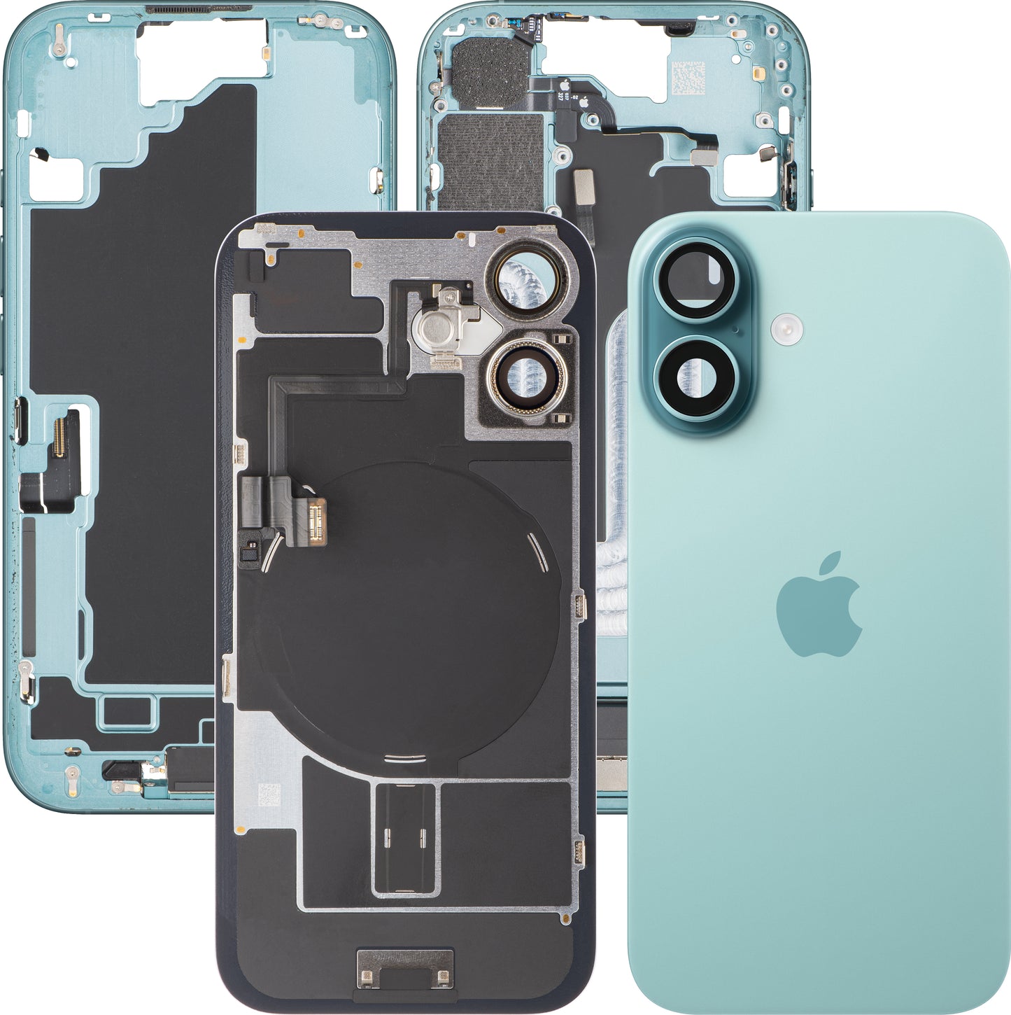 Apple iPhone 16 akkumulátor fedél, középházzal, teljes alkatrészekkel, zöld (Teal), Swap