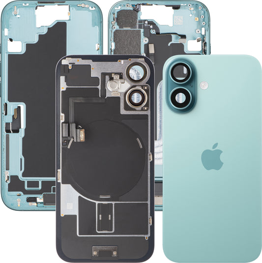 Apple iPhone 16 akkumulátor fedél, középházzal, teljes alkatrészekkel, zöld (Teal), Swap