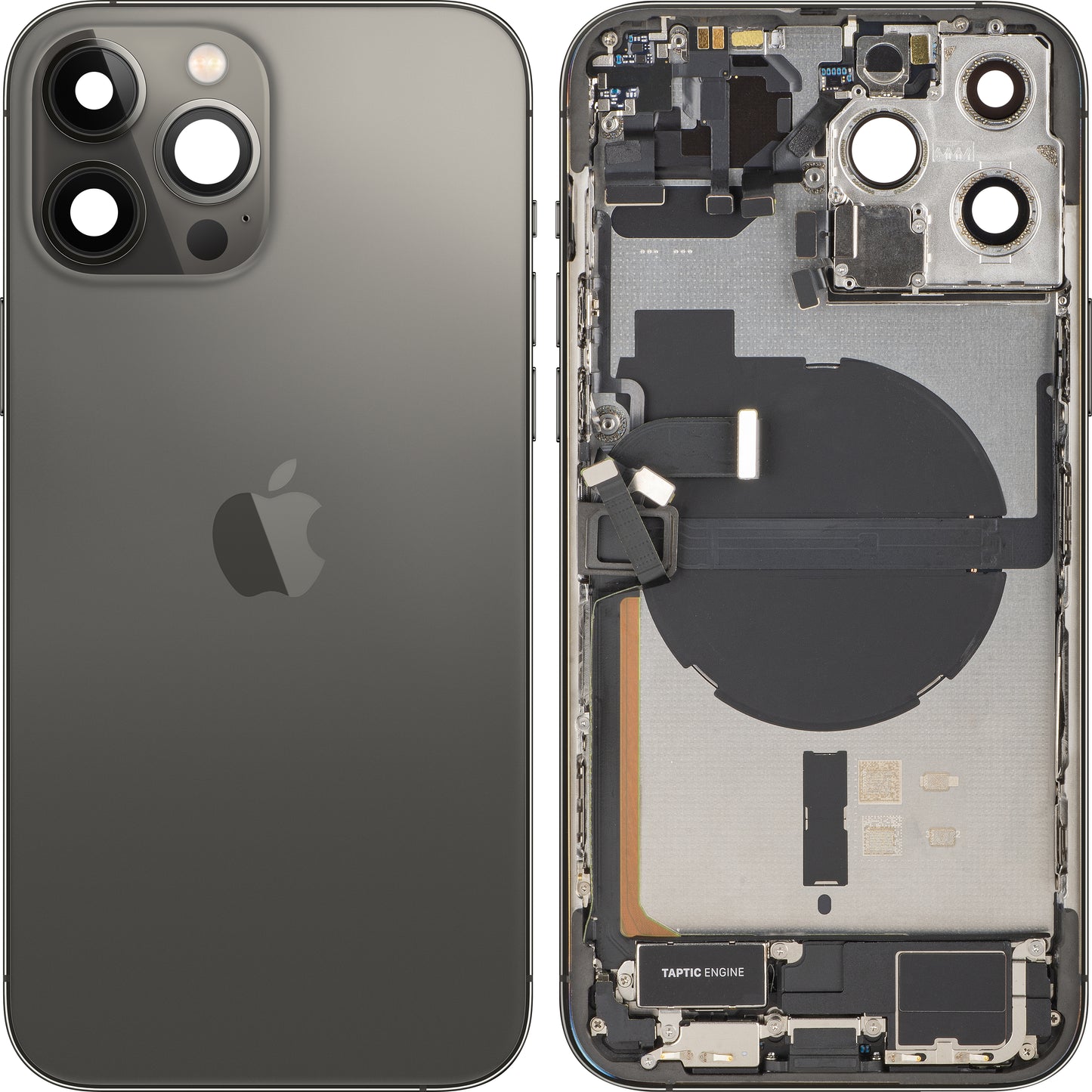 Apple iPhone 13 Pro Max akkufedél, középső házzal, teljes alkatrészek, fekete (grafit), csere