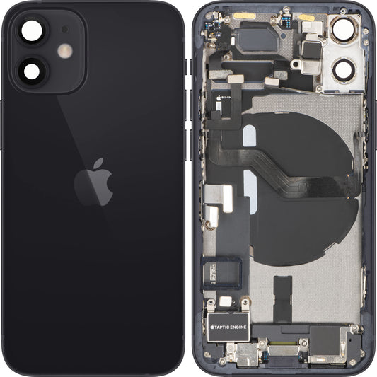 Apple iPhone 12 mini akkumulátor fedél, középházzal, teljes alkatrészekkel, fekete, Swap
