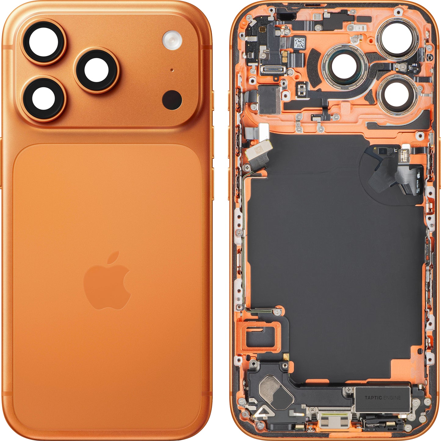 Apple iPhone 17 Pro akkumulátor fedél, középházzal, teljes alkatrészekkel, narancssárga (Cosmic Orange), Swap