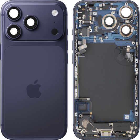 Apple iPhone 17 Pro akkumulátor fedél, középházzal, teljes alkatrészekkel, sötétkék (Deep Blue), Swap