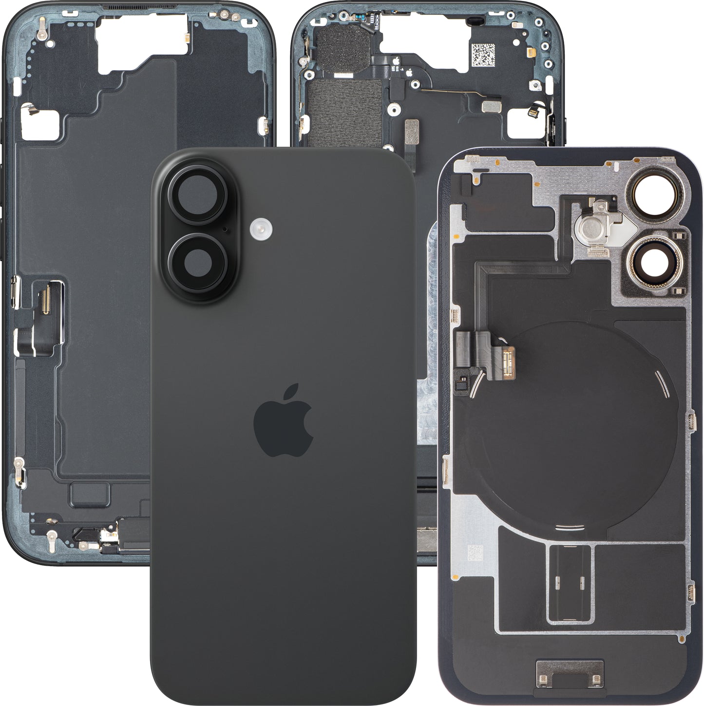 Apple iPhone 16 akkumulátor fedél, középházzal, teljes alkatrészekkel, fekete, csere