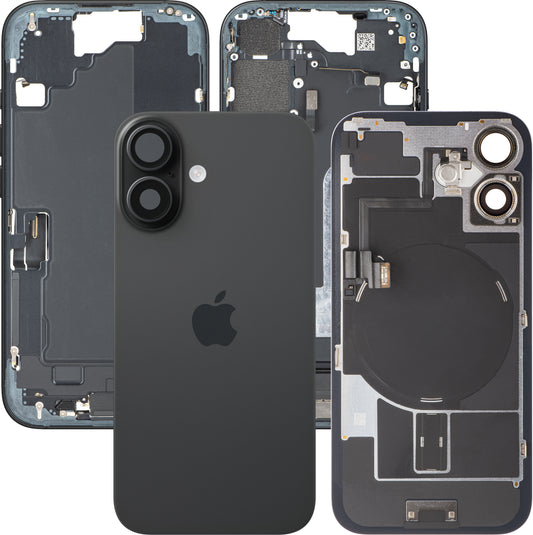 Apple iPhone 16 akkumulátor fedél, középházzal, teljes alkatrészekkel, fekete, csere