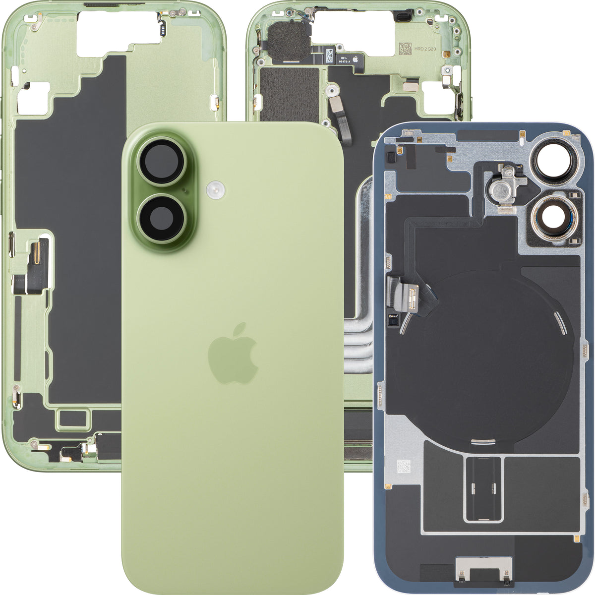Apple iPhone 17 akkufedél, középső házzal, teljes alkatrészek, zöld (zsálya), prémium csere