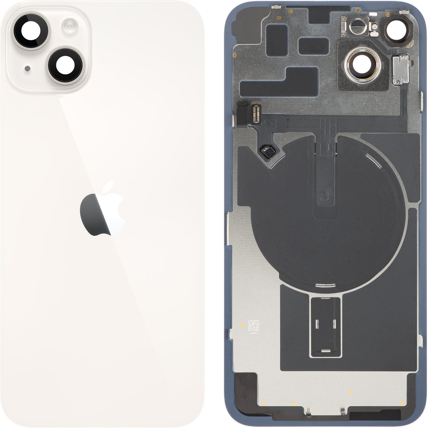 Apple iPhone 14 Plus akkumulátor fedél, középházzal, teljes alkatrészekkel, fehér (Starlight), csere