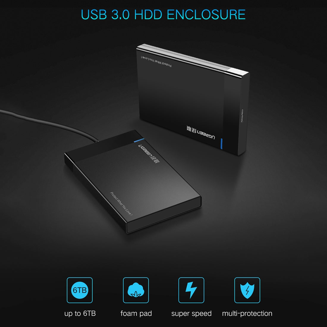UGREEN US221 állvány HDD / SSD SATA 2.5inch, USB 3.0, Fekete