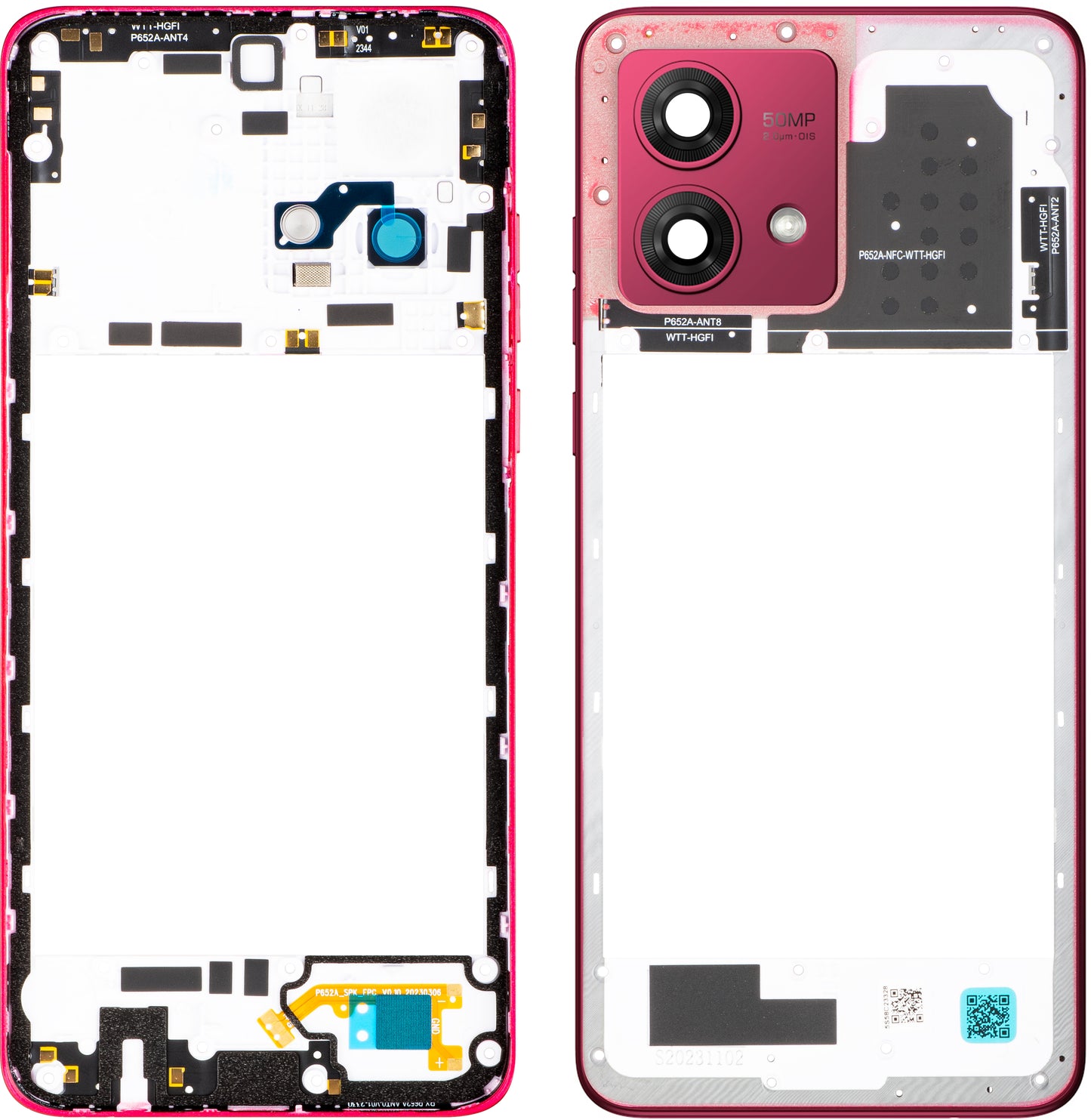Motorola Moto G84 középház, Piros (Viva Magenta), Service Pack 5S58C23328