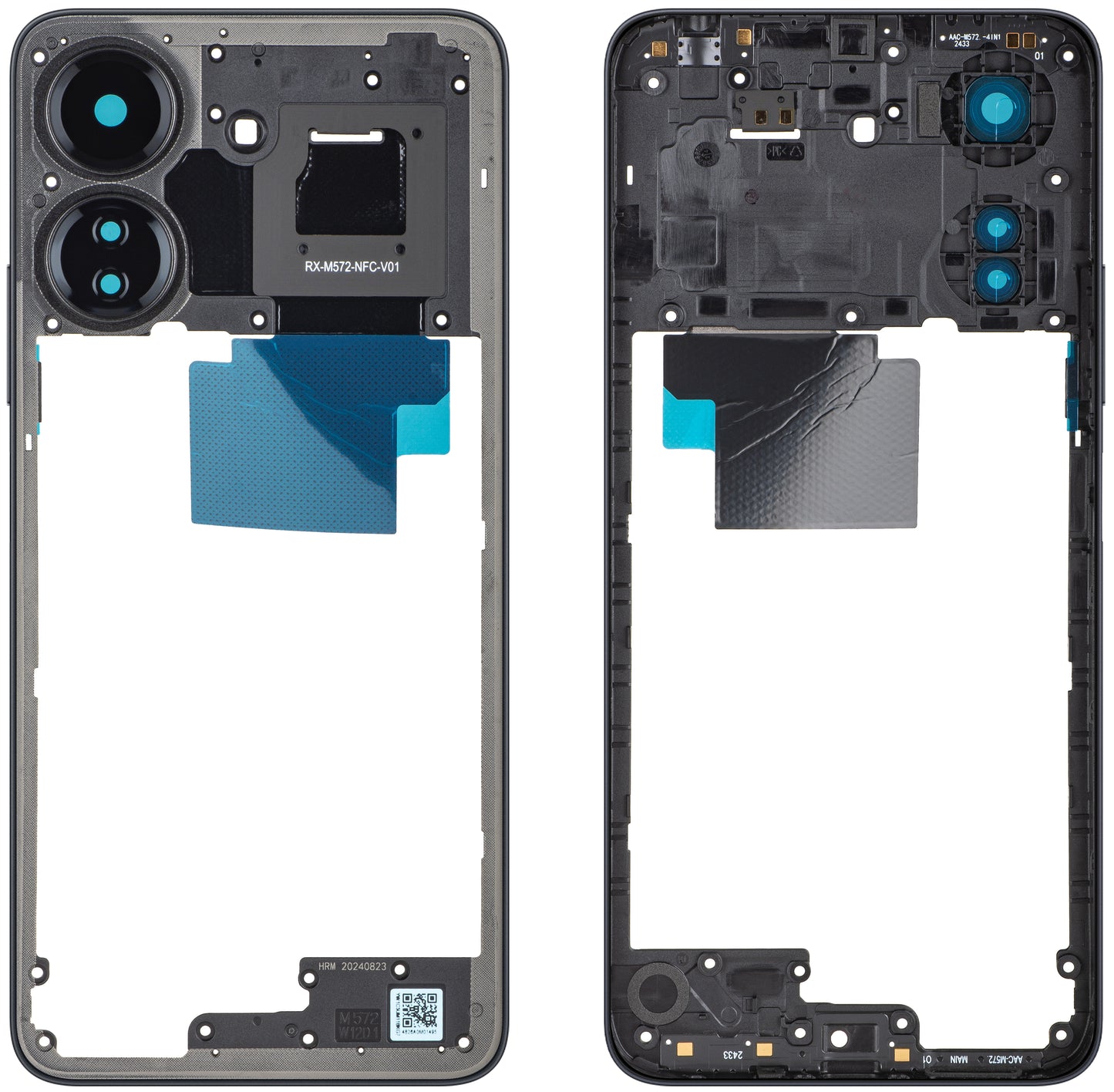 Xiaomi Redmi 13C NFC / Poco C65 középház, Fekete, Service Pack 560001C3UP00