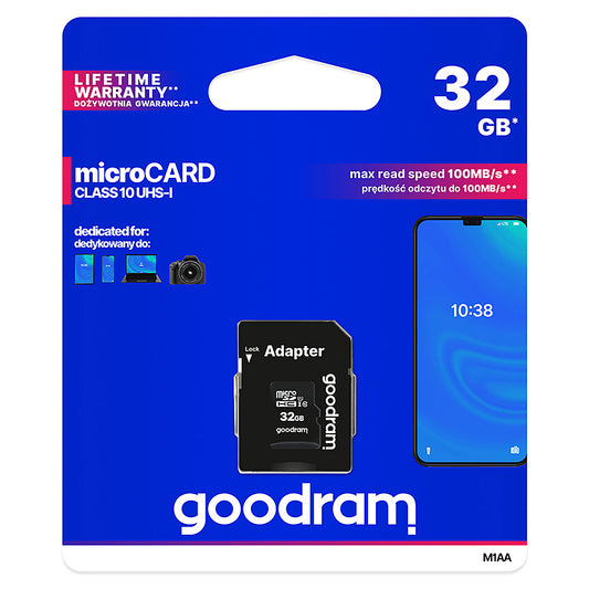 GoodRam microSDHC memóriakártya, 32GB, 10-es osztály / UHS-1 U1, adapterrel