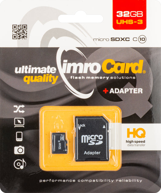 Imro microSDHC memóriakártya, 32Gb, 10. osztály / UHS-1 U3, adapterrel