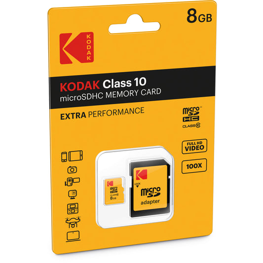 Kodak Extra Performance microSDHC memóriakártya, 8GB, 10-es osztály, adapterrel EKMSDM8GHC10CK