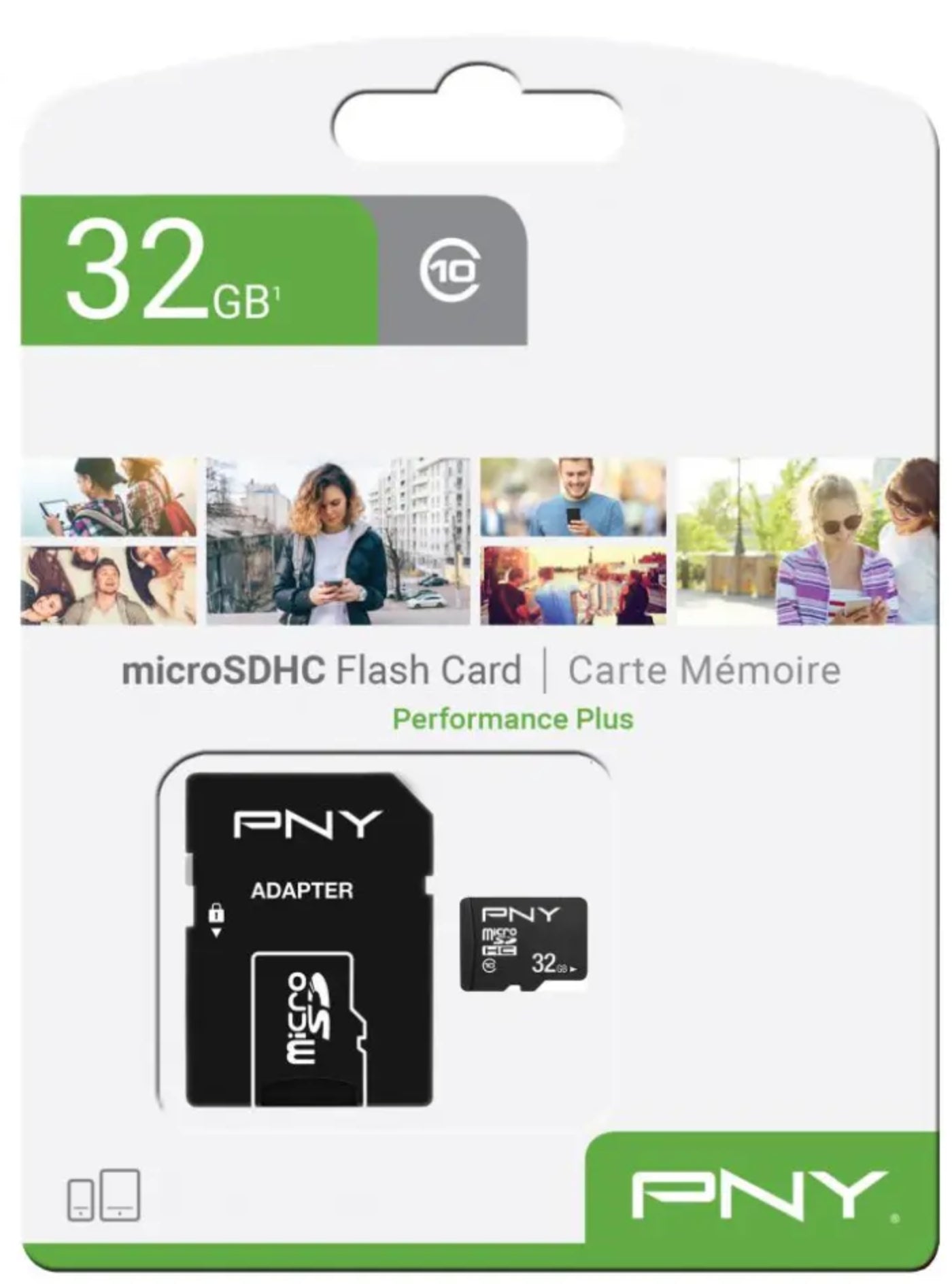 PNY Performance Plus microSDHC Memory Card, 32GB, Class 10, With Adapter P-SDU32G10PPL-GE