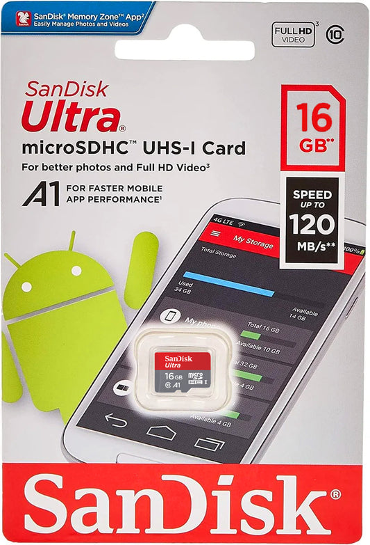 SanDisk Ultra Android A1 microSDHC memóriakártya, 16GB, 10. osztály / UHS-1 U1 SDSQUAR-016G-GN6MN